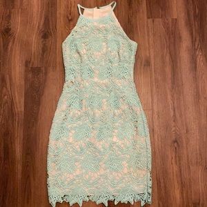 Keepsake Lace High Neck Sheath Dress XS